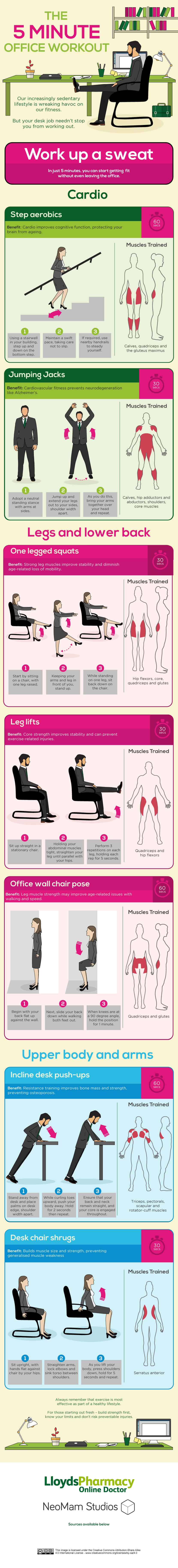 The 5 Minute Office Workout Daily Infographic
