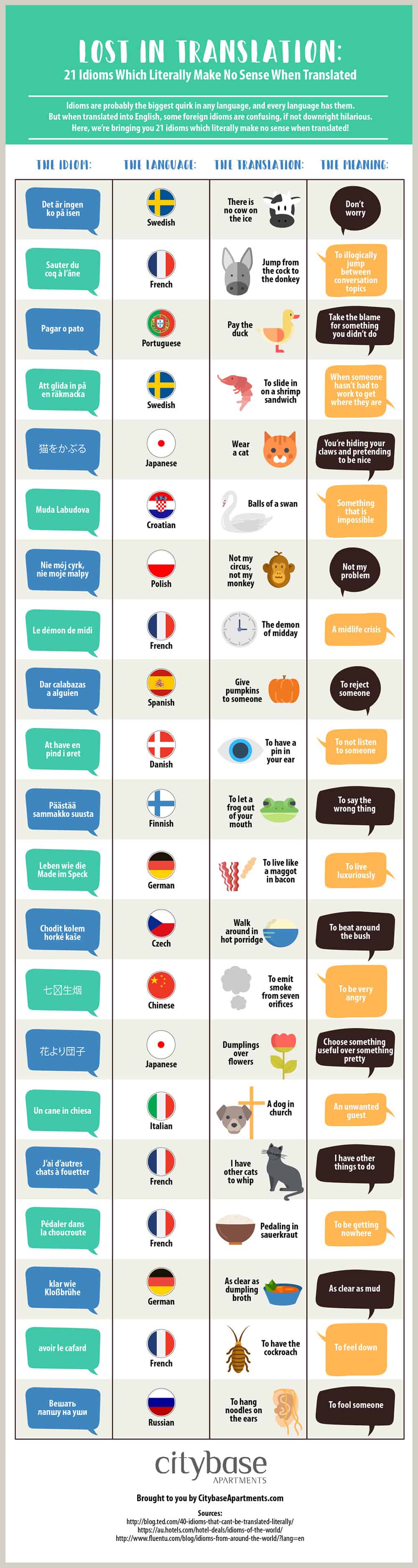 Hilarious Sayings That Don't Make Sense Translated | Daily Infographic