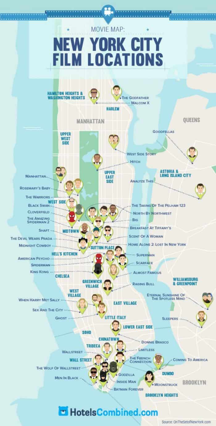 A map of movie locations that were filmed in New York.