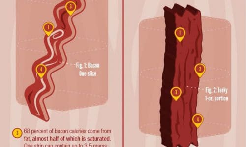 Infographic pitting bacon vs jerky for processed meat supremacy.