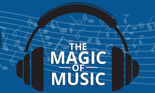 magic of music header showing headphones and music notes