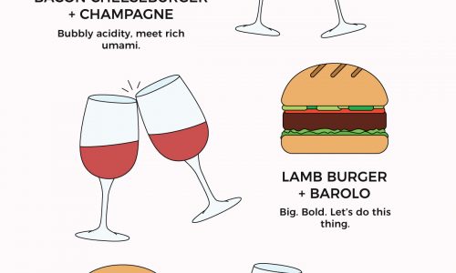Description of burgers with wine for pairing