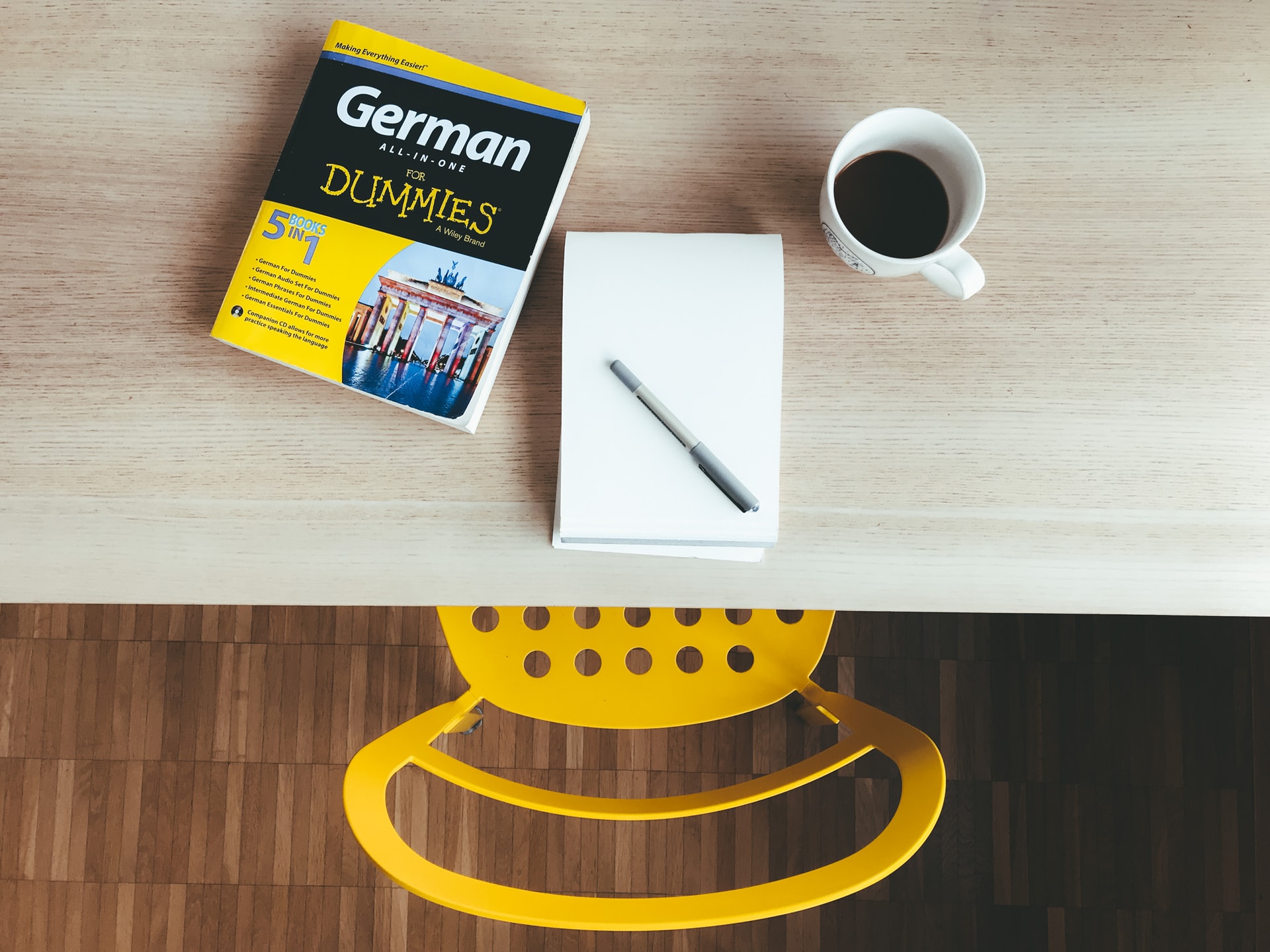 book for learning german on the desk